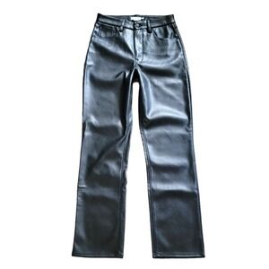 Good American Black Faux Leather Good Icon High Rise Straight Leg Pants Sz 10/30